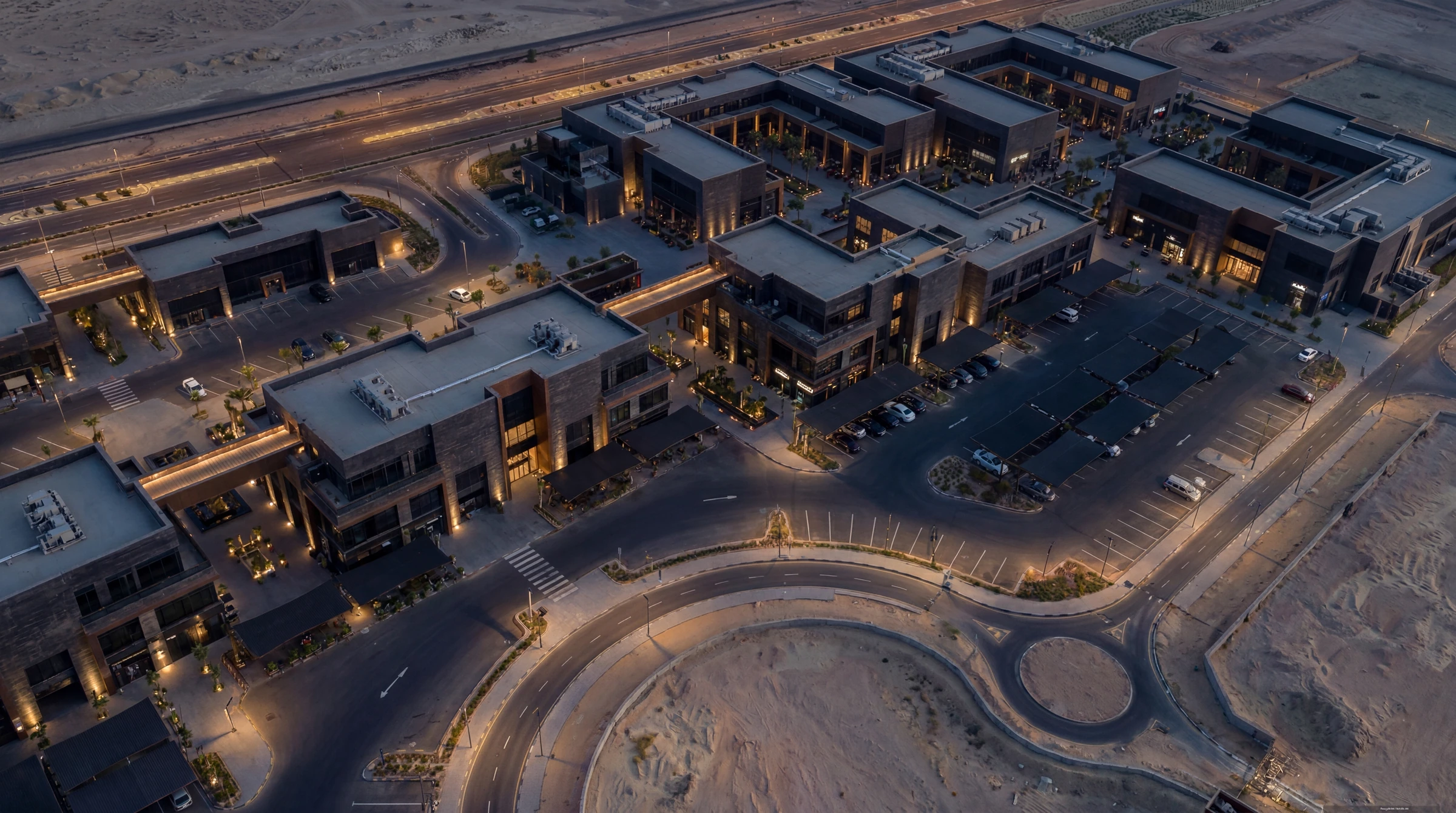 Yanbu Park, full aerial render at night